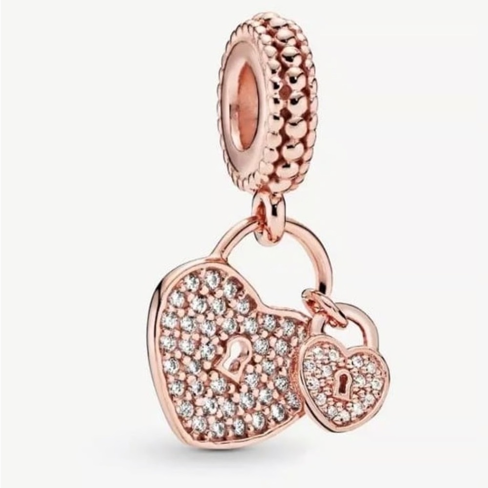 Pandora Rose Gold Pavé Heart Padlocks Dangle Charm
